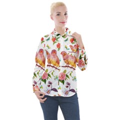 Watercolour Flowers Watercolor Painting Drawing Women s Long Sleeve Pocket Shirt