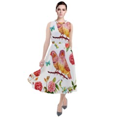 Watercolour Flowers Watercolor Painting Drawing Round Neck Boho Dress