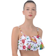 Watercolour Flowers Watercolor Painting Drawing Frill Bikini Top by Vaneshart