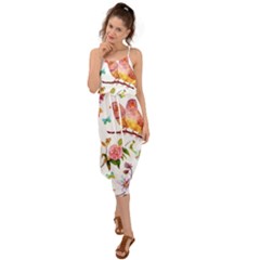 Watercolour Flowers Watercolor Painting Drawing Waist Tie Cover Up Chiffon Dress