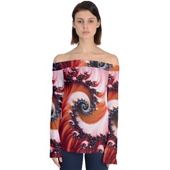 Abstract Fractal Patterns Red Off Shoulder Long Sleeve Top by Vaneshart