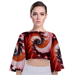 Abstract Fractal Patterns Red Tie Back Butterfly Sleeve Chiffon Top by Vaneshart