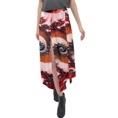 Abstract Fractal Patterns Red Velour Split Maxi Skirt