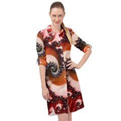 Abstract Fractal Patterns Red Long Sleeve Mini Shirt Dress