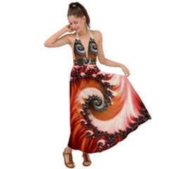 Abstract Fractal Patterns Red Backless Maxi Beach Dress