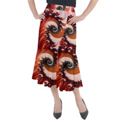 Abstract Fractal Patterns Red Midi Mermaid Skirt