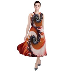 Abstract Fractal Patterns Red Round Neck Boho Dress