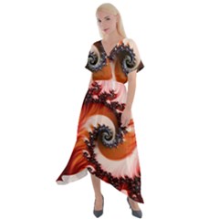 Abstract Fractal Patterns Red Cross Front Sharkbite Hem Maxi Dress