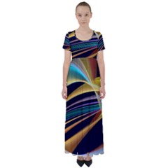 Lines Stripes Colorful Abstract Background Color High Waist Short Sleeve Maxi Dress