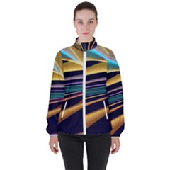 Lines Stripes Colorful Abstract Background Color Women s High Neck Windbreaker by Vaneshart