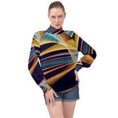 Lines Stripes Colorful Abstract Background Color High Neck Long Sleeve Chiffon Top