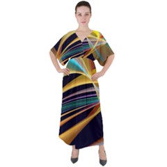 Lines Stripes Colorful Abstract Background Color V-neck Boho Style Maxi Dress