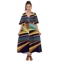 Lines Stripes Colorful Abstract Background Color Kimono Sleeve Boho Dress