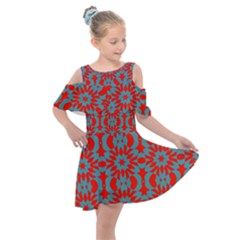 Seamless Geometric Pattern In A Red Kids  Shoulder Cutout Chiffon Dress by Vaneshart