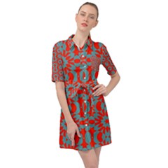 Seamless Geometric Pattern In A Red Belted Shirt Dress