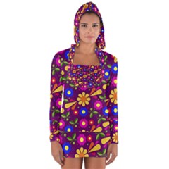 Flowers Patterns Multicolored Vector Long Sleeve Hooded T-shirt by Vaneshart