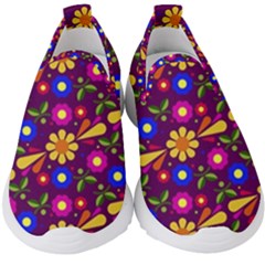 Flowers Patterns Multicolored Vector Kids  Slip On Sneakers by Vaneshart