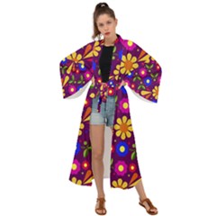 Flowers Patterns Multicolored Vector Maxi Kimono