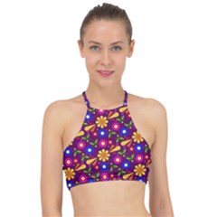 Flowers Patterns Multicolored Vector Racer Front Bikini Top