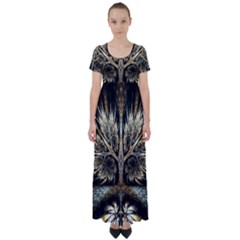 Roots Abstract Sectors Layers Colors High Waist Short Sleeve Maxi Dress by Vaneshart