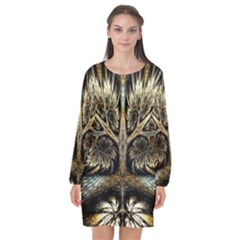 Roots Abstract Sectors Layers Colors Long Sleeve Chiffon Shift Dress  by Vaneshart