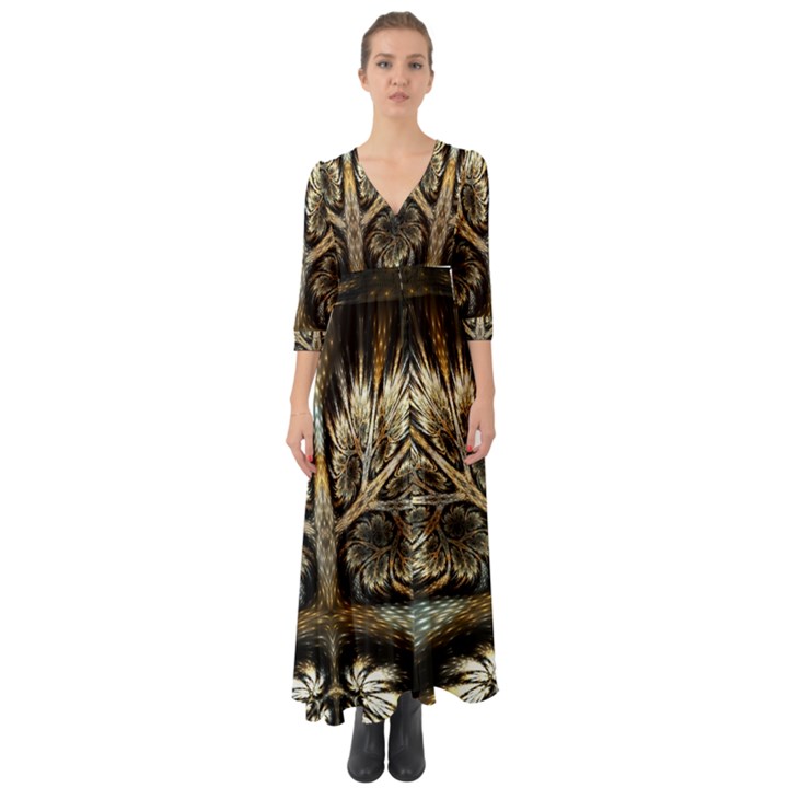 Roots Abstract Sectors Layers Colors Button Up Boho Maxi Dress