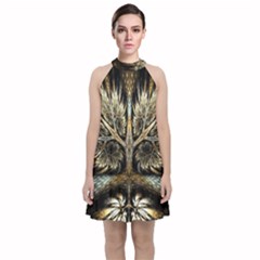 Roots Abstract Sectors Layers Colors Velvet Halter Neckline Dress  by Vaneshart