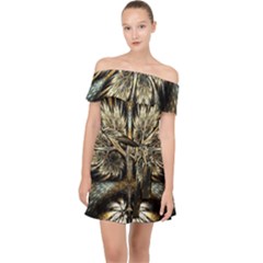 Roots Abstract Sectors Layers Colors Off Shoulder Chiffon Dress by Vaneshart