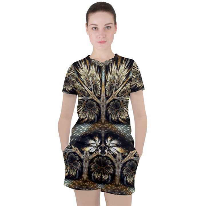 Roots Abstract Sectors Layers Colors Women s Tee and Shorts Set