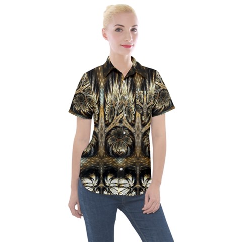 Roots Abstract Sectors Layers Colors Women s Short Sleeve Pocket Shirt by Vaneshart