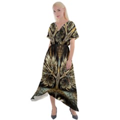 Roots Abstract Sectors Layers Colors Cross Front Sharkbite Hem Maxi Dress