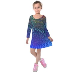 Abstract Circles Lines Colorful Kids  Long Sleeve Velvet Dress