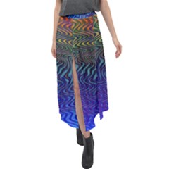 Abstract Circles Lines Colorful Velour Split Maxi Skirt