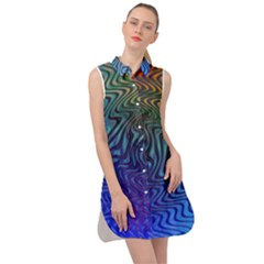 Abstract Circles Lines Colorful Sleeveless Shirt Dress