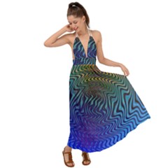 Abstract Circles Lines Colorful Backless Maxi Beach Dress