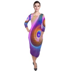 3d Abstract Fractal Bright Quarter Sleeve Midi Velour Bodycon Dress by Vaneshart