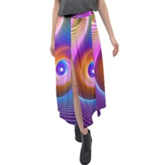 3d Abstract Fractal Bright Velour Split Maxi Skirt