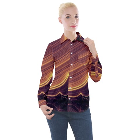 Lines Stripes Background Abstract Women s Long Sleeve Pocket Shirt by Vaneshart