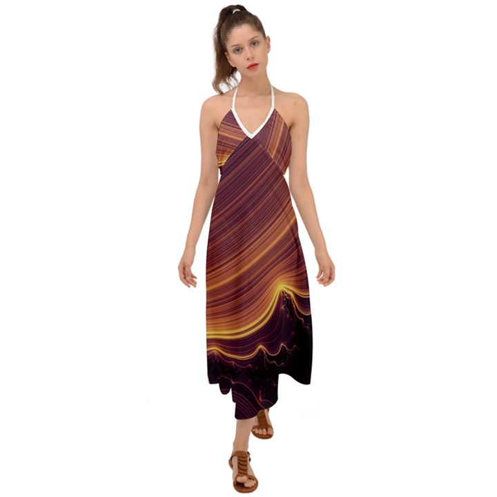 Lines Stripes Background Abstract Halter Tie Back Dress 