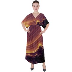 Lines Stripes Background Abstract V-neck Boho Style Maxi Dress