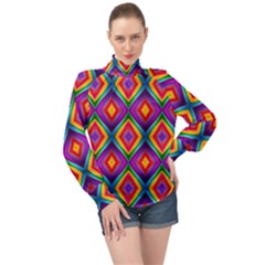 Abstract-b-1 High Neck Long Sleeve Chiffon Top