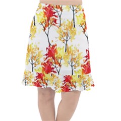 Watercolor Painting Autumn Illustration Autumn Tree Fishtail Chiffon Skirt by Vaneshart