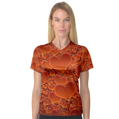 Heart Orange Texture Many V-neck Sport Mesh Tee by Vaneshart