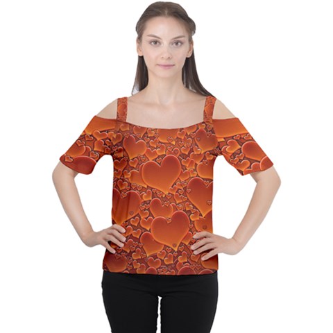 Heart Orange Texture Many Cutout Shoulder Tee by Vaneshart