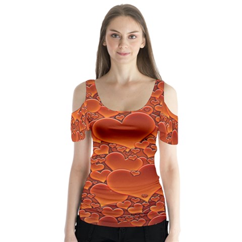 Heart Orange Texture Many Butterfly Sleeve Cutout Tee  by Vaneshart