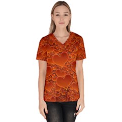 Heart Orange Texture Many Women s V-neck Scrub Top by Vaneshart