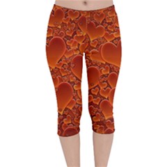 Heart Orange Texture Many Velvet Capri Leggings 