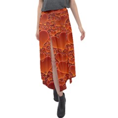 Heart Orange Texture Many Velour Split Maxi Skirt