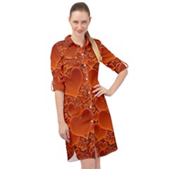 Heart Orange Texture Many Long Sleeve Mini Shirt Dress