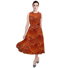 Heart Orange Texture Many Round Neck Boho Dress